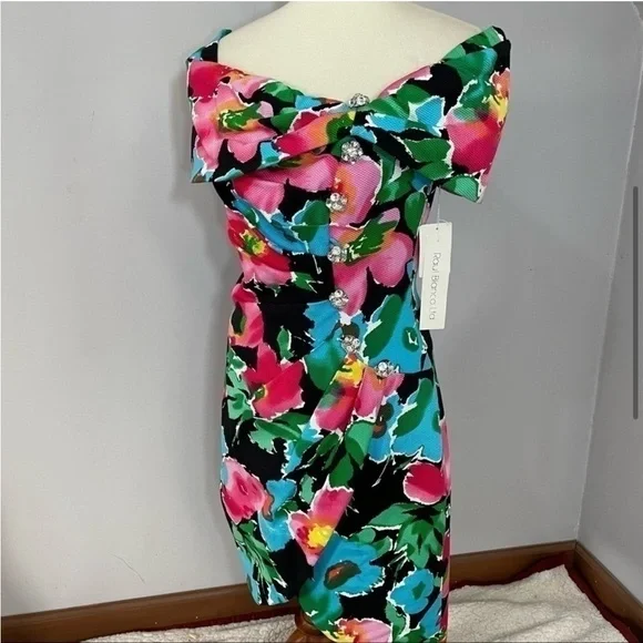 NWT Vintage Floral Off Shoulder Kentucky Derby Garden Party Cocktail Shower Midi - Picture 8 of 12
